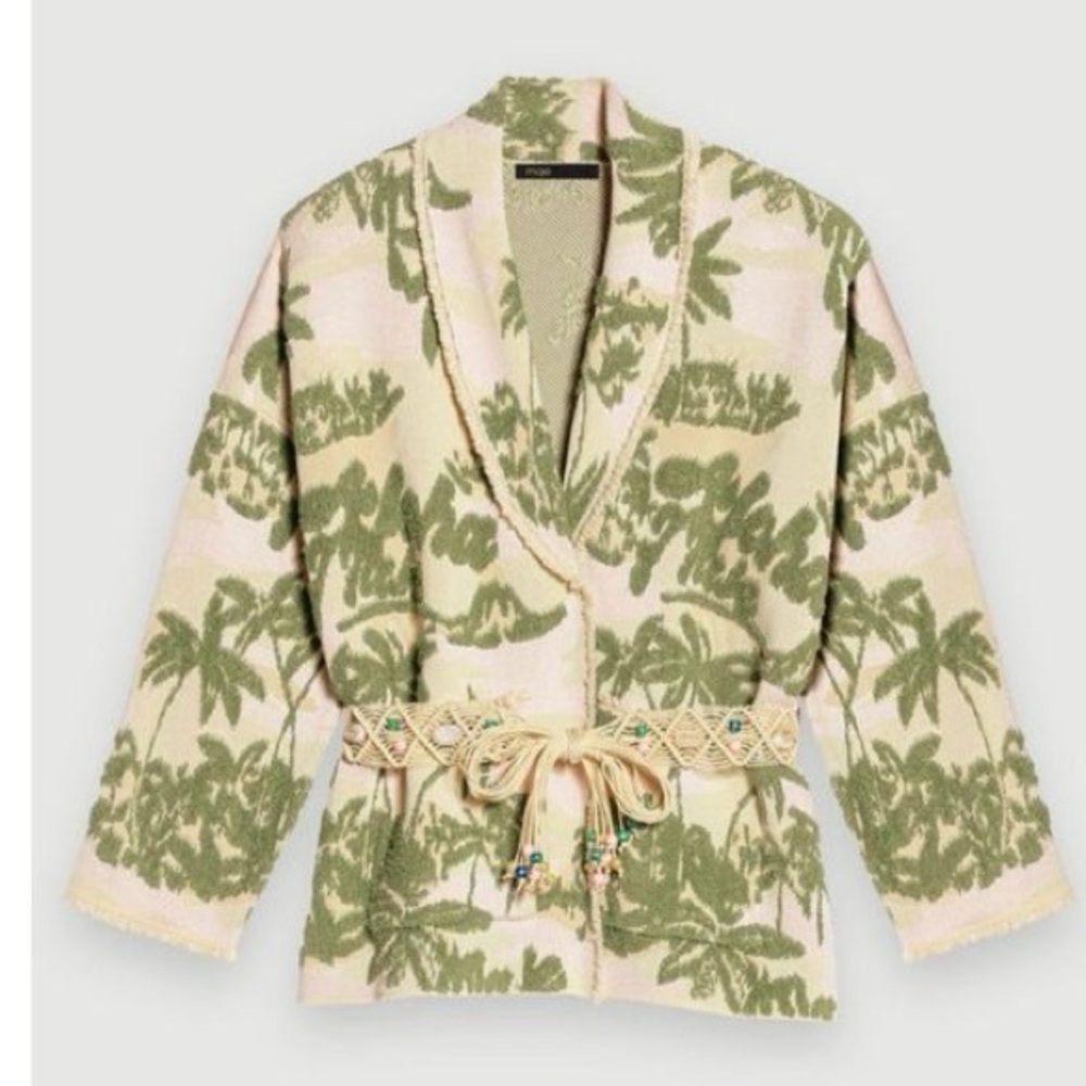 Maje Imprine Aloha Cardigan, beige/ khaki, size S NWT
